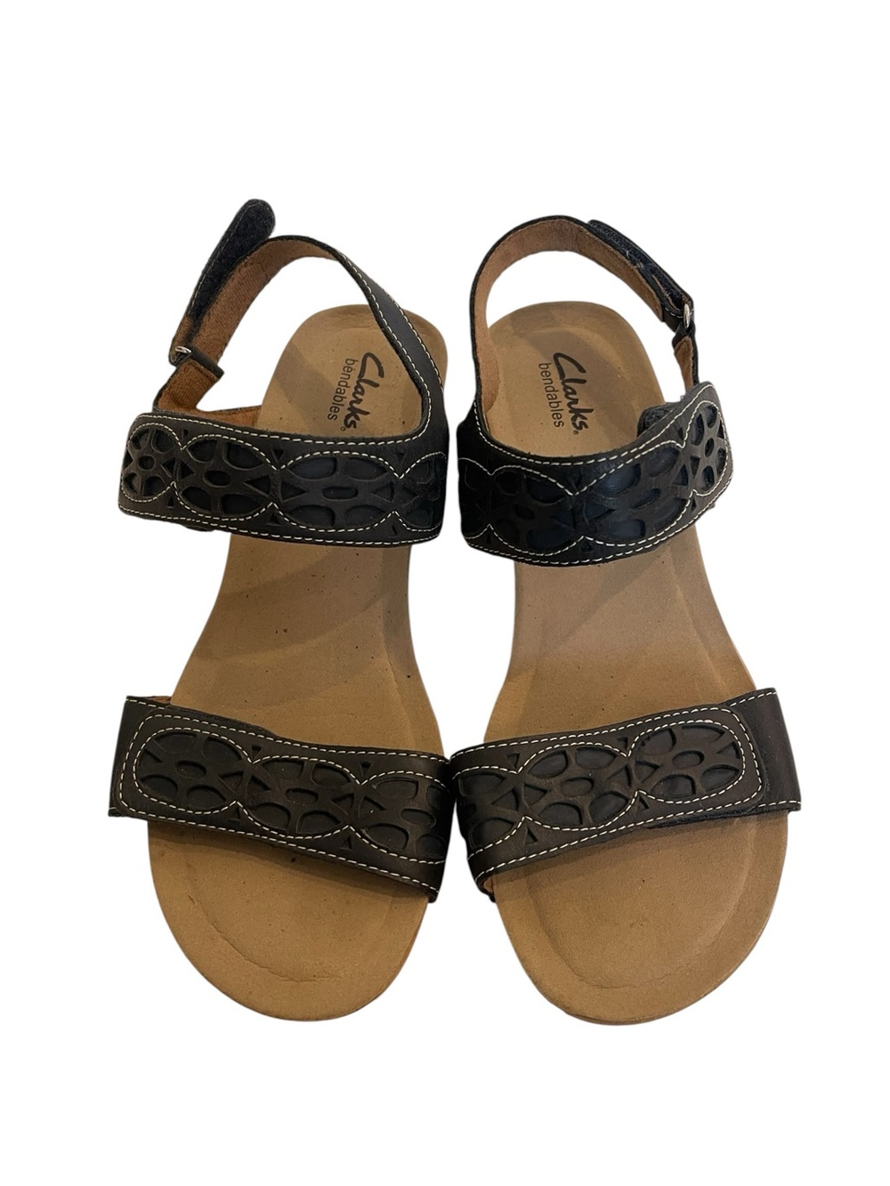Clarks Bendables Black Leather Cutout Slingback Sandals Women’s Shoes